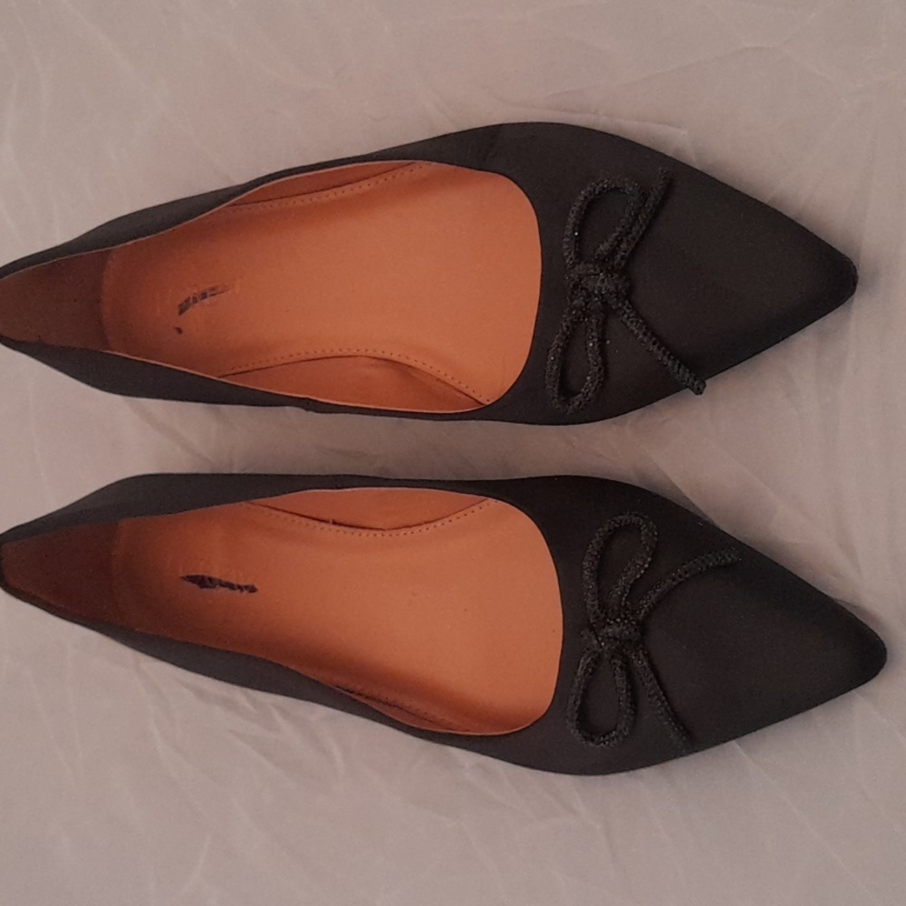 J. Crew Factory Black Flats with Crystal Bow